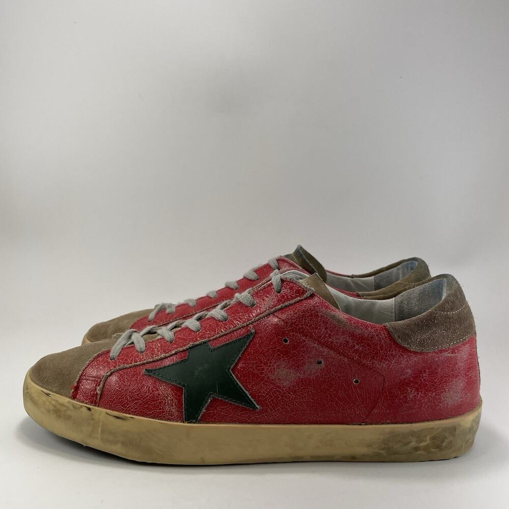 Golden Goose Super-Star Red Leather Sneakers Mens Size 42 Distressed Italy GGDB - Picture 3 of 11